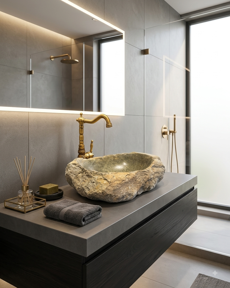 Dere Çakılı Doğal Taş Lavabo