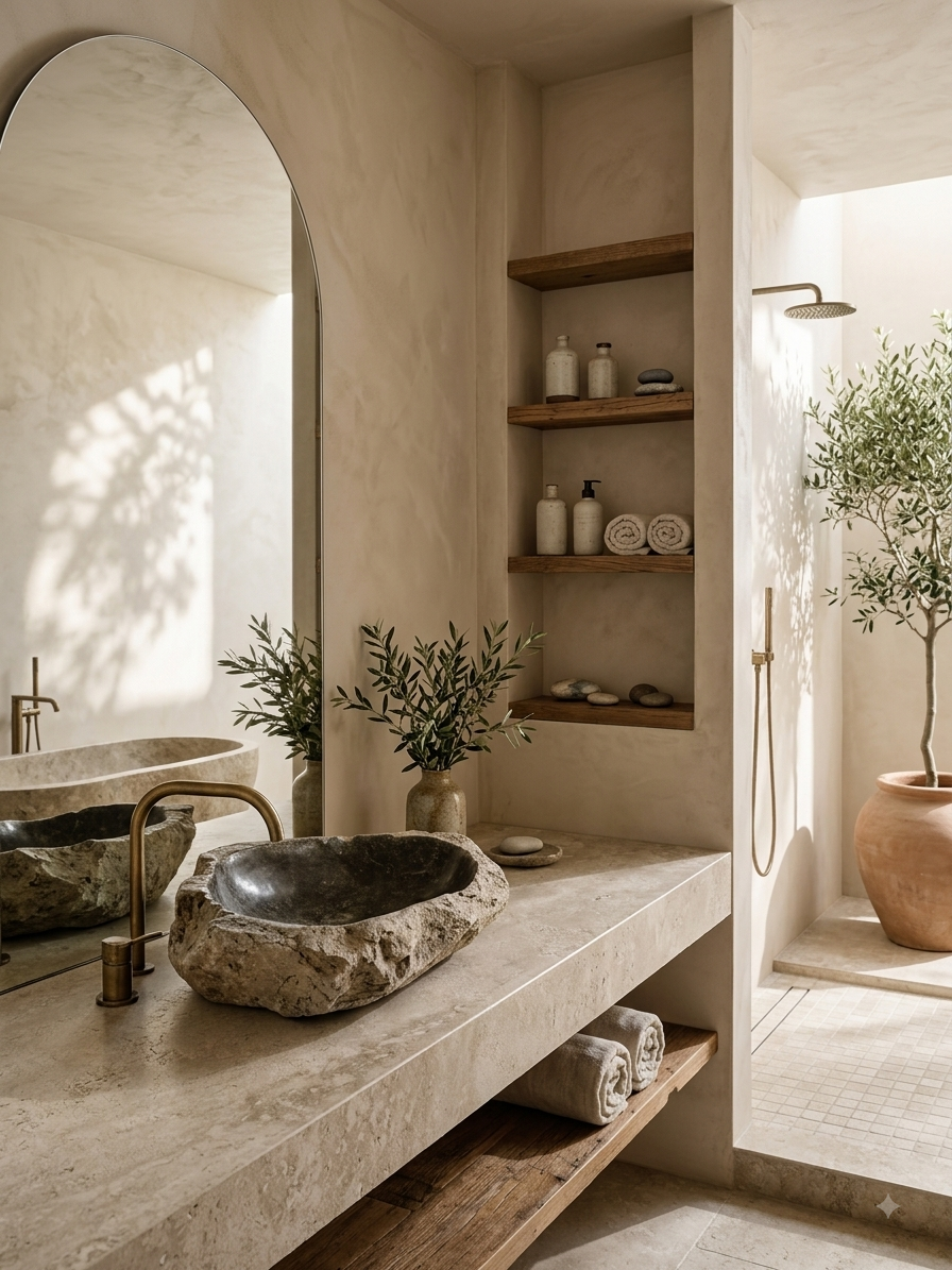 Koyu İç Hazneli Dere Çakılı Doğal Taş Lavabo